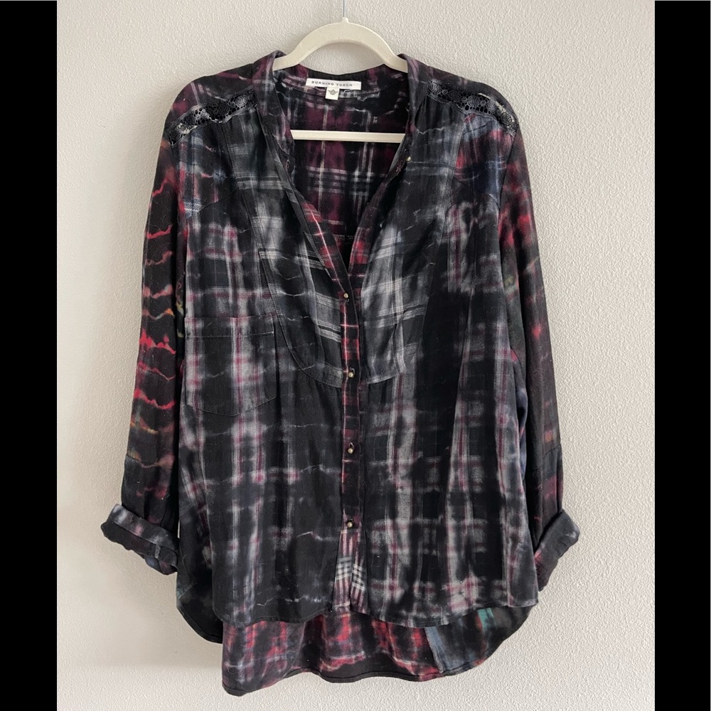 Burning torch cotton plaid shirt
